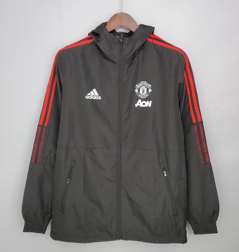 2021/22 Manchester United Black Red Windbreaker Hoodie Jacket